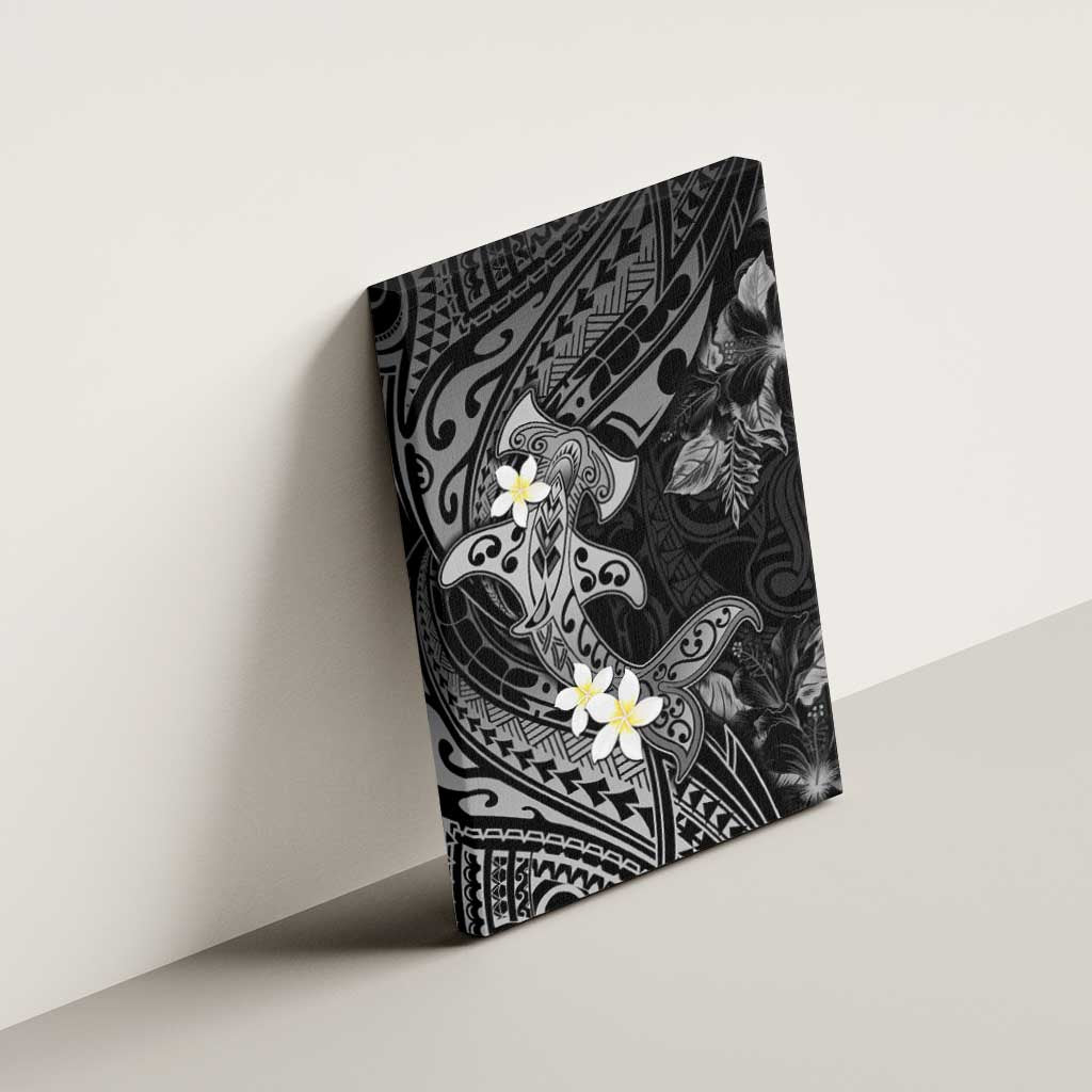 Polynesia Hammerhead Shark Canvas Wall Art Tropical Flowers Tribal Pattern Black LT05 - Polynesian Pride