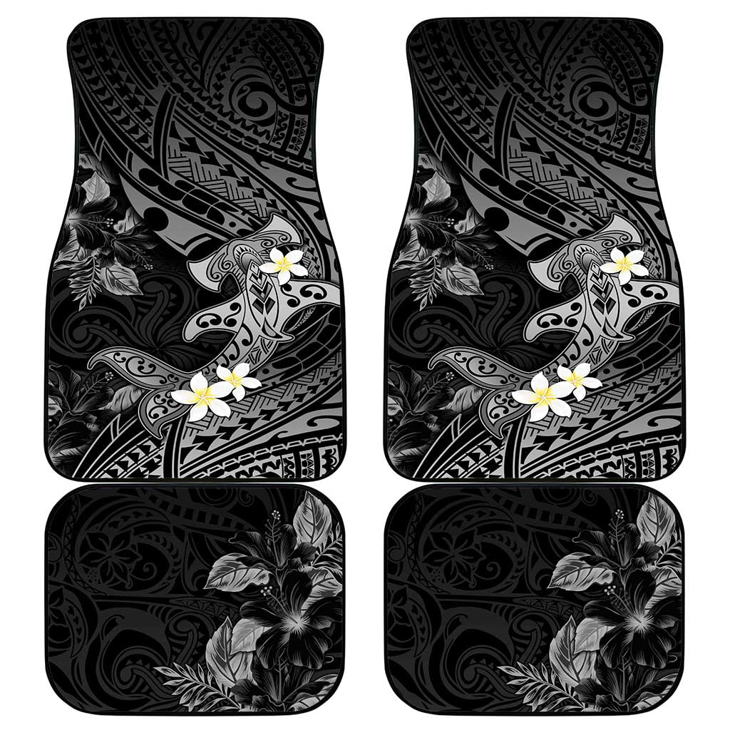 Polynesia Hammerhead Shark Car Mats Tropical Flowers Tribal Pattern Black LT05 - Polynesian Pride