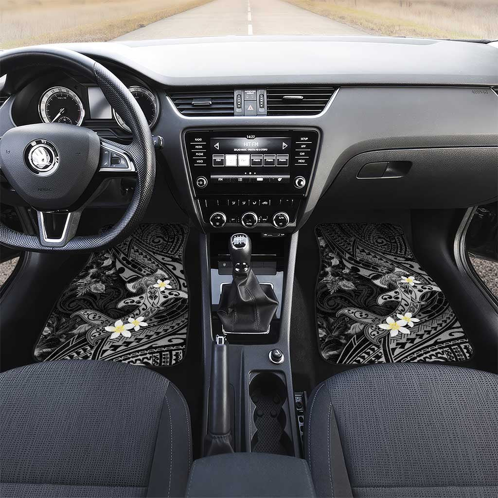 Polynesia Hammerhead Shark Car Mats Tropical Flowers Tribal Pattern Black LT05 Set 2pcs - Front Black - Polynesian Pride