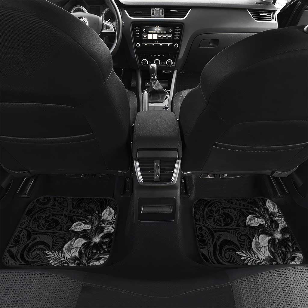 Polynesia Hammerhead Shark Car Mats Tropical Flowers Tribal Pattern Black LT05 Set 2pcs - Back Black - Polynesian Pride