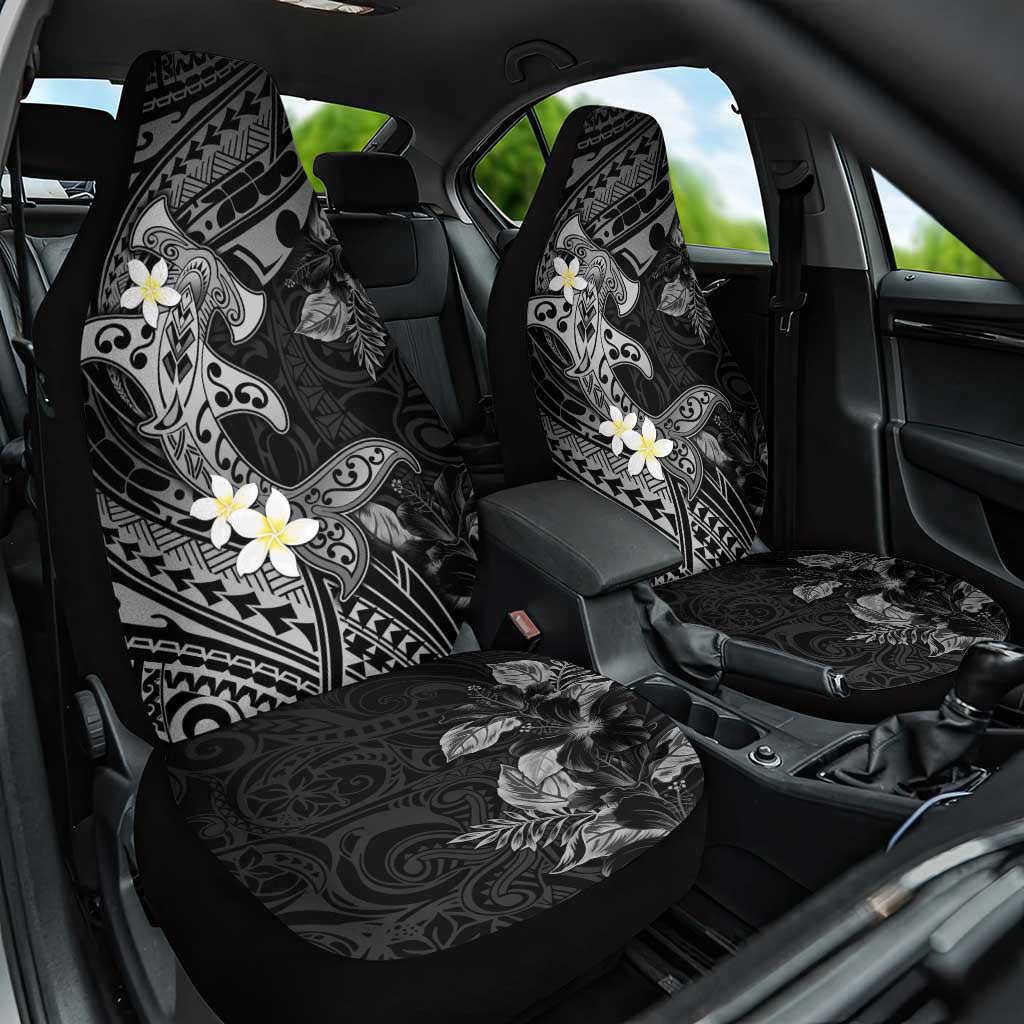 Polynesia Hammerhead Shark Car Seat Cover Tropical Flowers Tribal Pattern Black