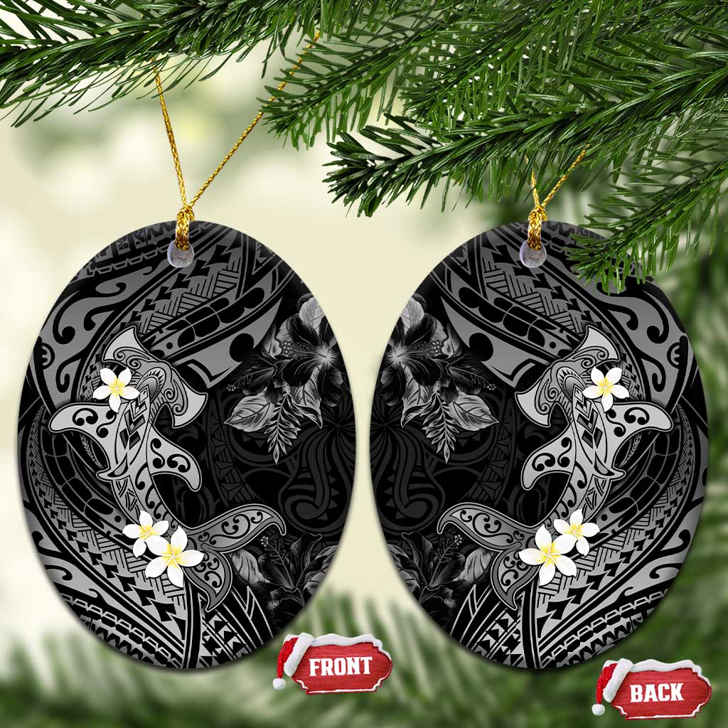 Polynesia Hammerhead Shark Ceramic Ornament Tropical Flowers Tribal Pattern Black LT05 Oval Black - Polynesian Pride