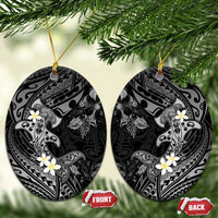 Polynesia Hammerhead Shark Ceramic Ornament Tropical Flowers Tribal Pattern Black LT05 Oval Black - Polynesian Pride