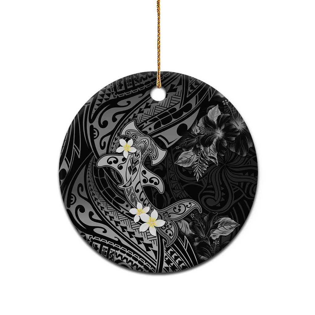 Polynesia Hammerhead Shark Ceramic Ornament Tropical Flowers Tribal Pattern Black LT05 - Polynesian Pride