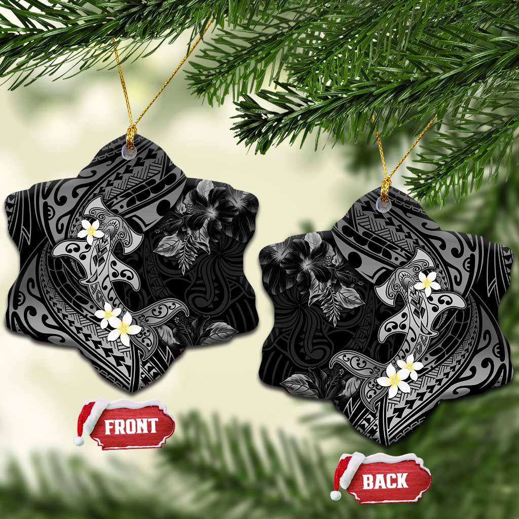 Polynesia Hammerhead Shark Ceramic Ornament Tropical Flowers Tribal Pattern Black LT05 Snow Flake Black - Polynesian Pride