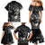 Polynesia Hammerhead Shark Family Matching Mermaid Dress and Hawaiian Shirt Tropical Flowers Tribal Pattern Black