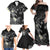 Polynesia Hammerhead Shark Family Matching Off Shoulder Maxi Dress and Hawaiian Shirt Tropical Flowers Tribal Pattern Black