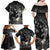 Polynesia Hammerhead Shark Family Matching Off Shoulder Maxi Dress and Hawaiian Shirt Tropical Flowers Tribal Pattern Black