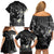 Polynesia Hammerhead Shark Family Matching Off Shoulder Short Dress and Hawaiian Shirt Tropical Flowers Tribal Pattern Black