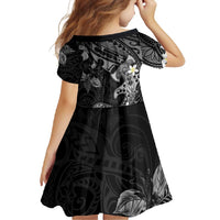 Polynesia Hammerhead Shark Family Matching Short Sleeve Bodycon Dress and Hawaiian Shirt Tropical Flowers Tribal Pattern Black LT05 - Polynesian Pride
