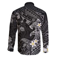Polynesia Hammerhead Shark Family Matching Short Sleeve Bodycon Dress and Hawaiian Shirt Tropical Flowers Tribal Pattern Black LT05 - Polynesian Pride