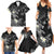 Polynesia Hammerhead Shark Family Matching Summer Maxi Dress and Hawaiian Shirt Tropical Flowers Tribal Pattern Black