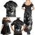 Polynesia Hammerhead Shark Family Matching Summer Maxi Dress and Hawaiian Shirt Tropical Flowers Tribal Pattern Black