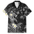 Polynesia Hammerhead Shark Family Matching Summer Maxi Dress and Hawaiian Shirt Tropical Flowers Tribal Pattern Black