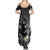 Polynesia Hammerhead Shark Family Matching Summer Maxi Dress and Hawaiian Shirt Tropical Flowers Tribal Pattern Black