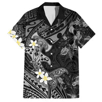 Polynesia Hammerhead Shark Family Matching Tank Maxi Dress and Hawaiian Shirt Tropical Flowers Tribal Pattern Black LT05 Dad's Shirt - Short Sleeve Black - Polynesian Pride