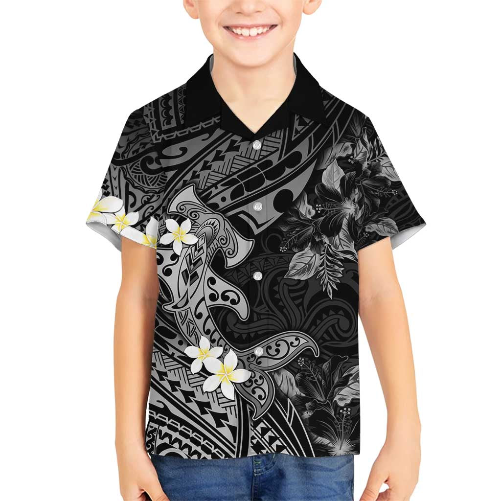 Polynesia Hammerhead Shark Family Matching Tank Maxi Dress and Hawaiian Shirt Tropical Flowers Tribal Pattern Black LT05 Son's Shirt Black - Polynesian Pride