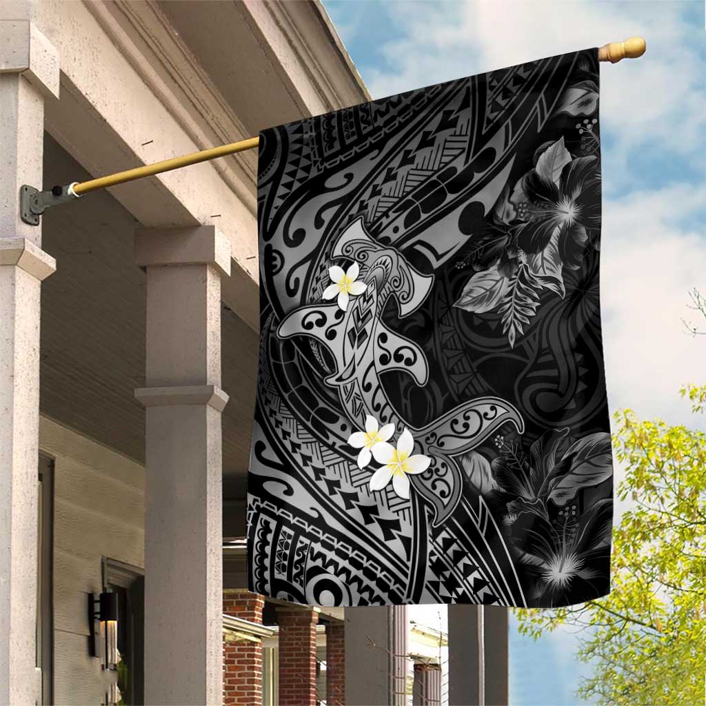 Polynesia Hammerhead Shark Garden Flag Tropical Flowers Tribal Pattern Black LT05 House Flag Black - Polynesian Pride