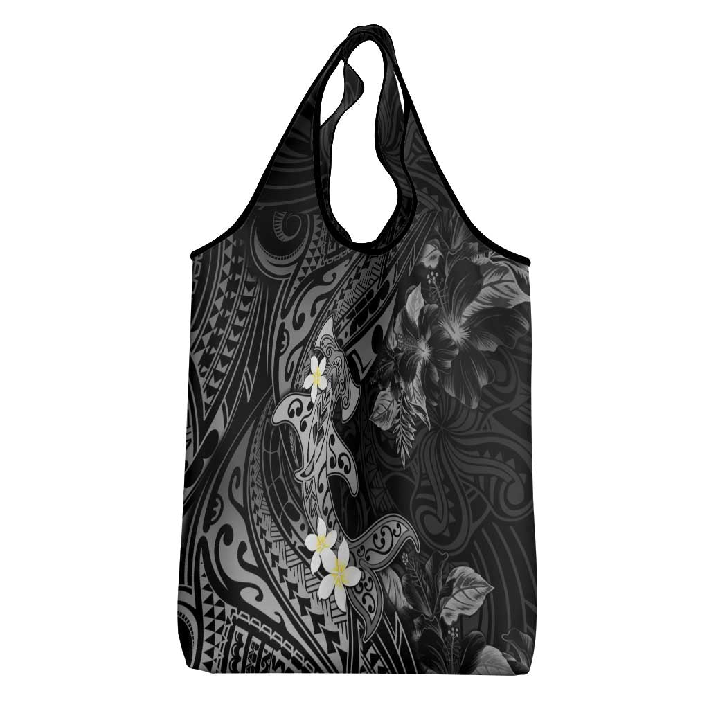 Polynesia Hammerhead Shark Grocery Bag Tropical Flowers Tribal Pattern Black LT05 - Polynesian Pride