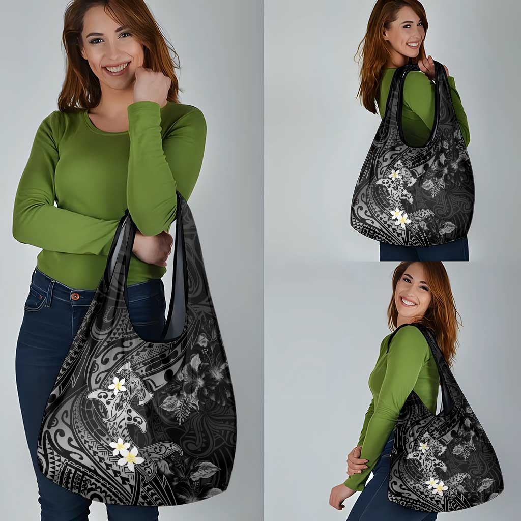Polynesia Hammerhead Shark Grocery Bag Tropical Flowers Tribal Pattern Black LT05 - Polynesian Pride