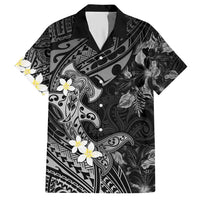 Polynesia Hammerhead Shark Hawaiian Shirt Tropical Flowers Tribal Pattern Black LT05 Black - Polynesian Pride