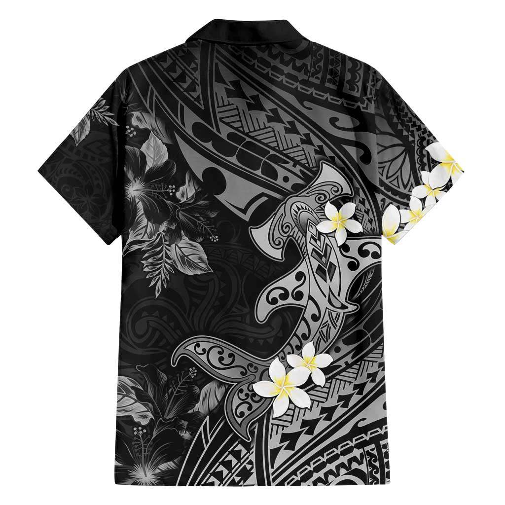 Polynesia Hammerhead Shark Hawaiian Shirt Tropical Flowers Tribal Pattern Black LT05 - Polynesian Pride