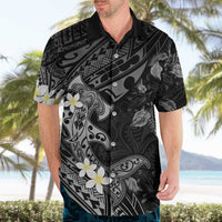 Polynesia Hammerhead Shark Hawaiian Shirt Tropical Flowers Tribal Pattern Black LT05 - Polynesian Pride