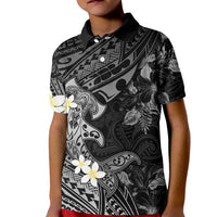 Polynesia Hammerhead Shark Kid Polo Shirt Tropical Flowers Tribal Pattern Black