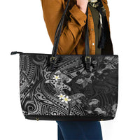Polynesia Hammerhead Shark Leather Tote Bag Tropical Flowers Tribal Pattern Black LT05 - Polynesian Pride