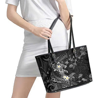 Polynesia Hammerhead Shark Leather Tote Bag Tropical Flowers Tribal Pattern Black LT05 - Polynesian Pride