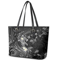 Polynesia Hammerhead Shark Leather Tote Bag Tropical Flowers Tribal Pattern Black LT05 - Polynesian Pride