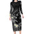 Polynesia Hammerhead Shark Long Sleeve Bodycon Dress Tropical Flowers Tribal Pattern Black