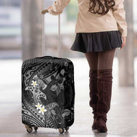Polynesia Hammerhead Shark Luggage Cover Tropical Flowers Tribal Pattern Black