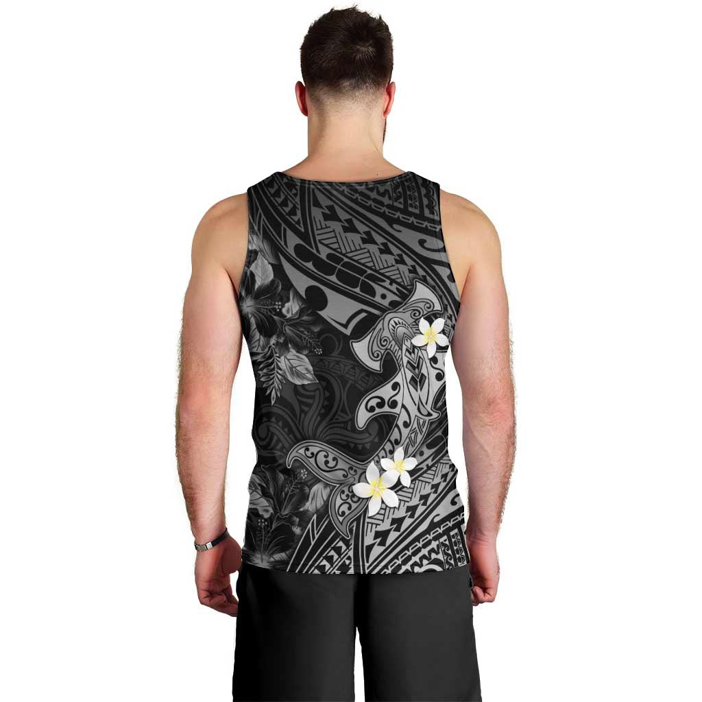 Polynesia Hammerhead Shark Men Tank Top Tropical Flowers Tribal Pattern Black LT05 - Polynesian Pride