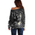 Polynesia Hammerhead Shark Off Shoulder Sweater Tropical Flowers Tribal Pattern Black