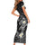 Polynesia Hammerhead Shark Short Sleeve Bodycon Dress Tropical Flowers Tribal Pattern Black