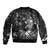 Polynesia Hammerhead Shark Sleeve Zip Bomber Jacket Tropical Flowers Tribal Pattern Black