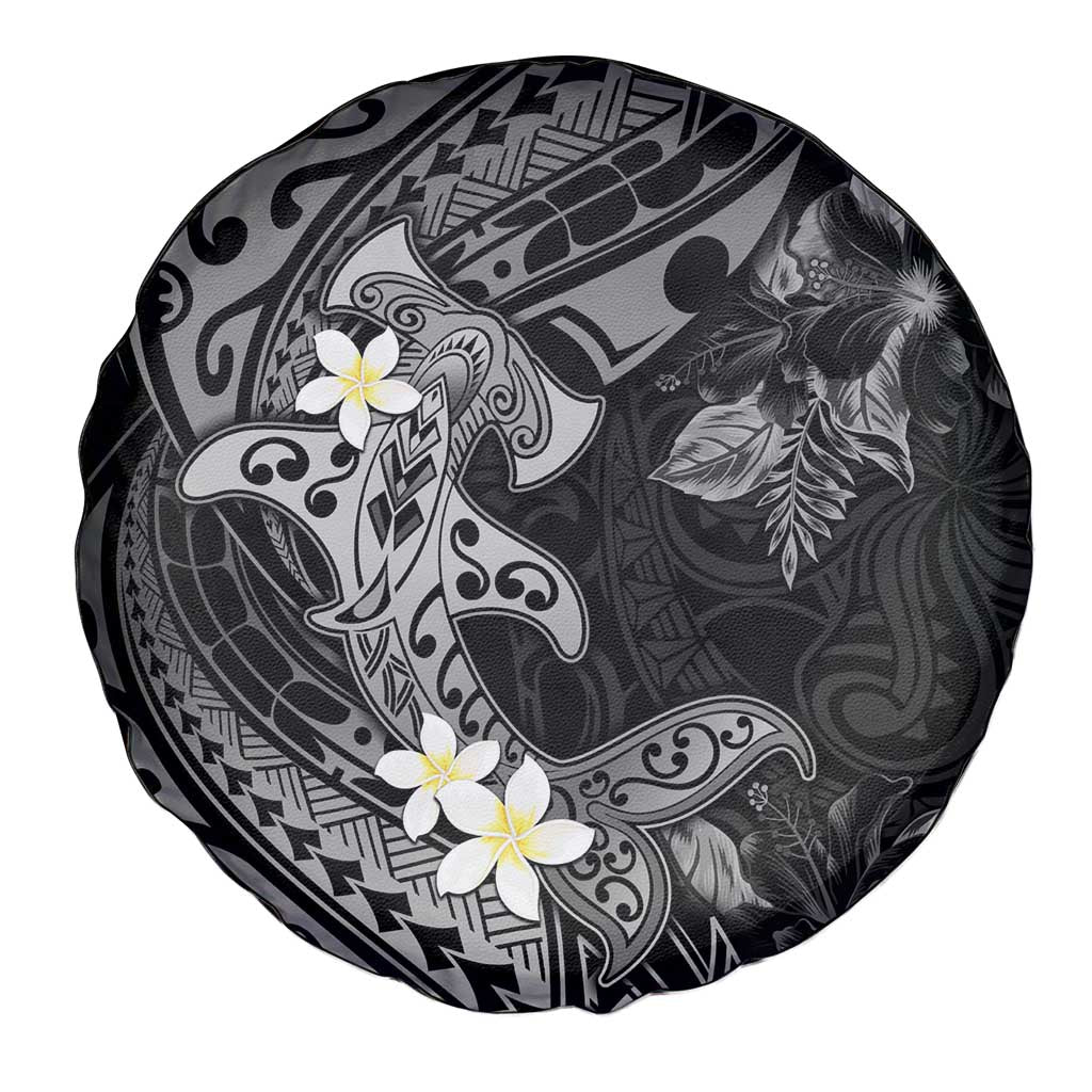 Polynesia Hammerhead Shark Spare Tire Cover Tropical Flowers Tribal Pattern Black LT05 - Polynesian Pride