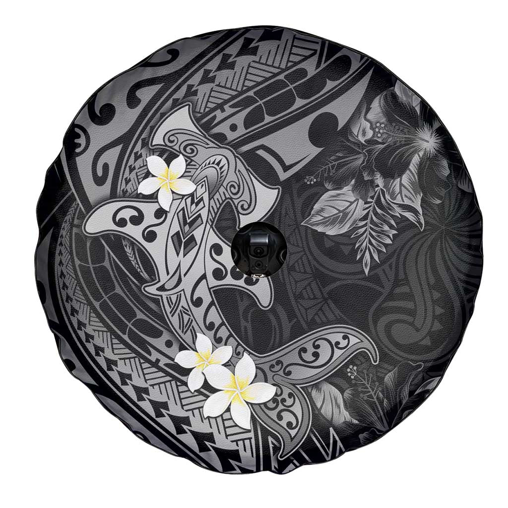 Polynesia Hammerhead Shark Spare Tire Cover Tropical Flowers Tribal Pattern Black LT05 - Polynesian Pride