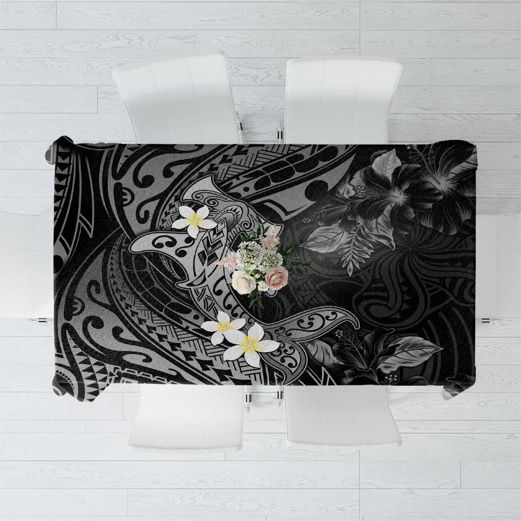 Polynesia Hammerhead Shark Tablecloth Tropical Flowers Tribal Pattern Black LT05 Black - Polynesian Pride