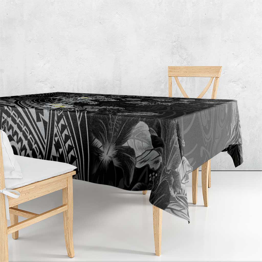 Polynesia Hammerhead Shark Tablecloth Tropical Flowers Tribal Pattern Black LT05 - Polynesian Pride