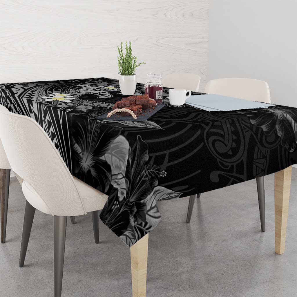 Polynesia Hammerhead Shark Tablecloth Tropical Flowers Tribal Pattern Black LT05 - Polynesian Pride