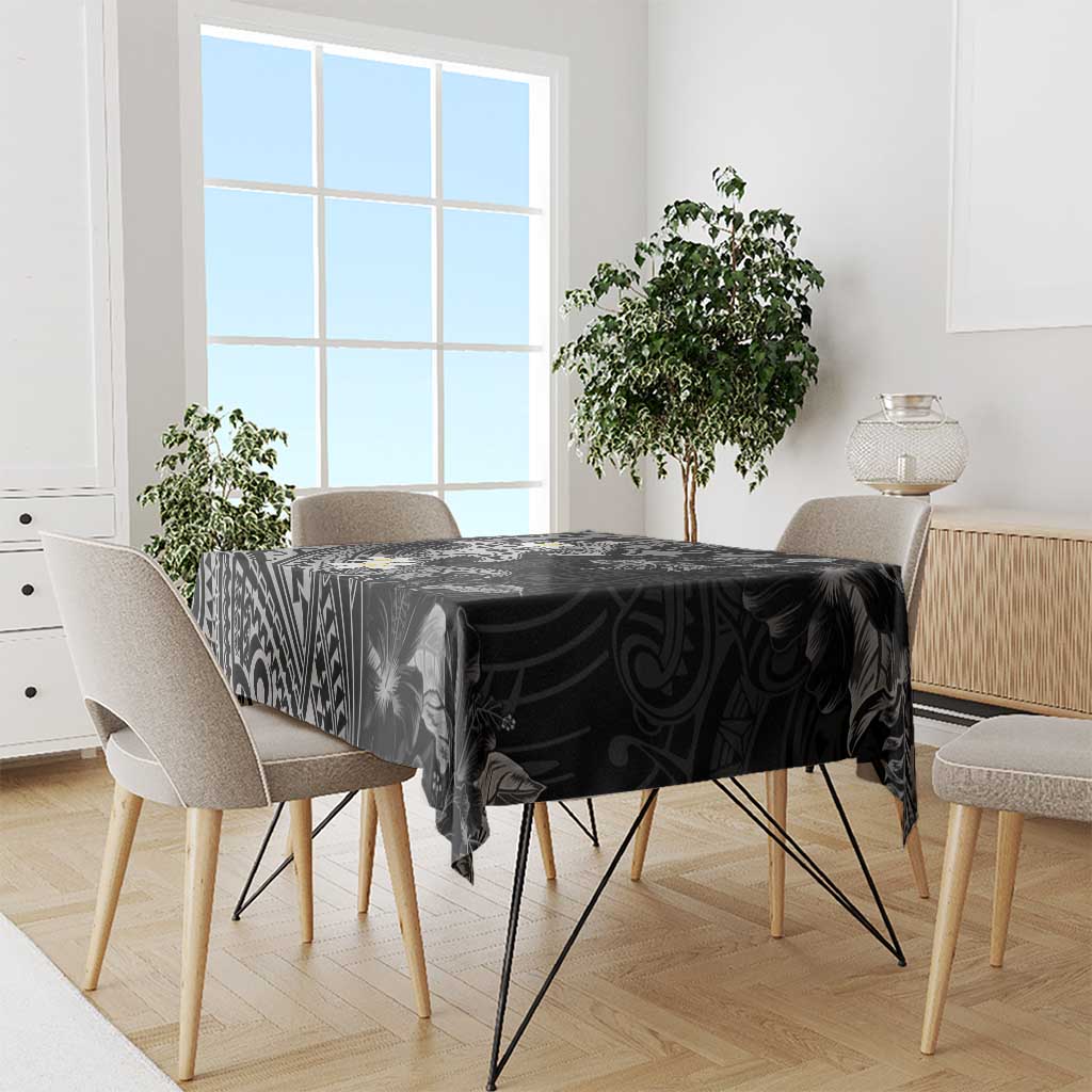 Polynesia Hammerhead Shark Tablecloth Tropical Flowers Tribal Pattern Black LT05 - Polynesian Pride