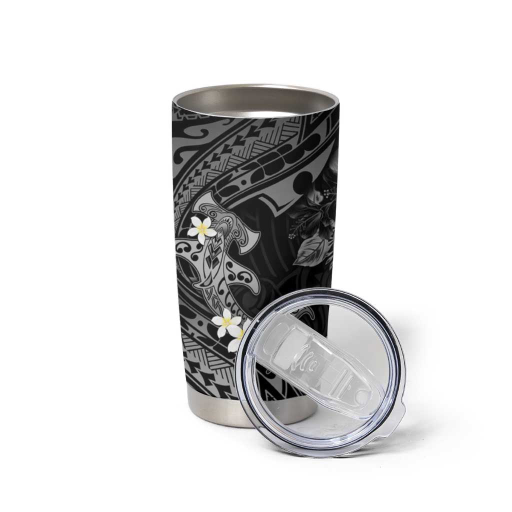 Polynesia Hammerhead Shark Tumbler Cup Tropical Flowers Tribal Pattern Black LT05 - Polynesian Pride