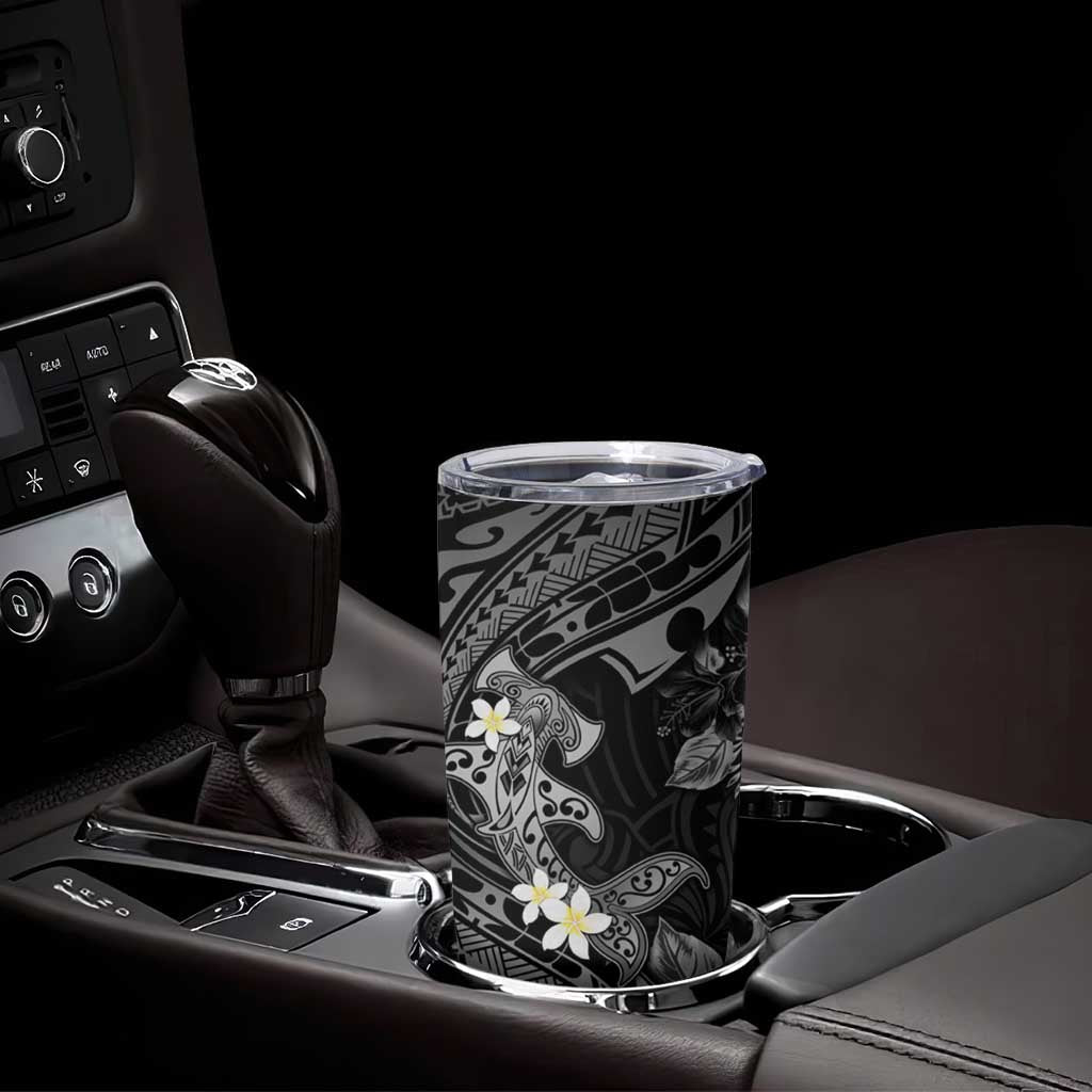 Polynesia Hammerhead Shark Tumbler Cup Tropical Flowers Tribal Pattern Black LT05 - Polynesian Pride