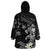 Polynesia Hammerhead Shark Wearable Blanket Hoodie Tropical Flowers Tribal Pattern Black