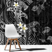 Polynesia Hammerhead Shark Window Curtain Tropical Flowers Tribal Pattern Black LT05 - Polynesian Pride