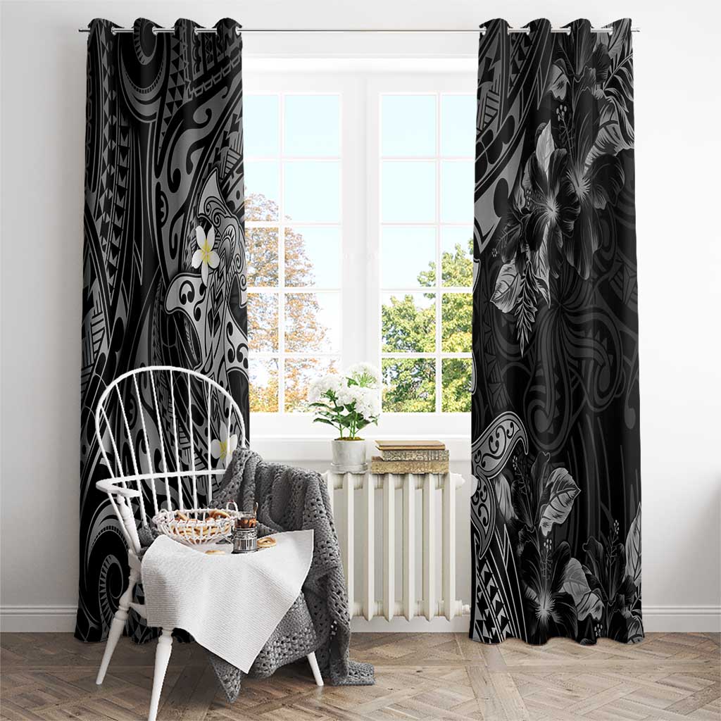 Polynesia Hammerhead Shark Window Curtain Tropical Flowers Tribal Pattern Black LT05 - Polynesian Pride