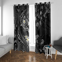 Polynesia Hammerhead Shark Window Curtain Tropical Flowers Tribal Pattern Black LT05 With Grommets Black - Polynesian Pride