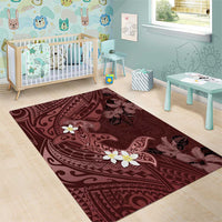 Polynesia Hammerhead Shark Area Rug Tropical Flowers Tribal Pattern Oxblood